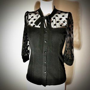 Adorable Polka Dot 3/4 Sleeve Retro Button Up